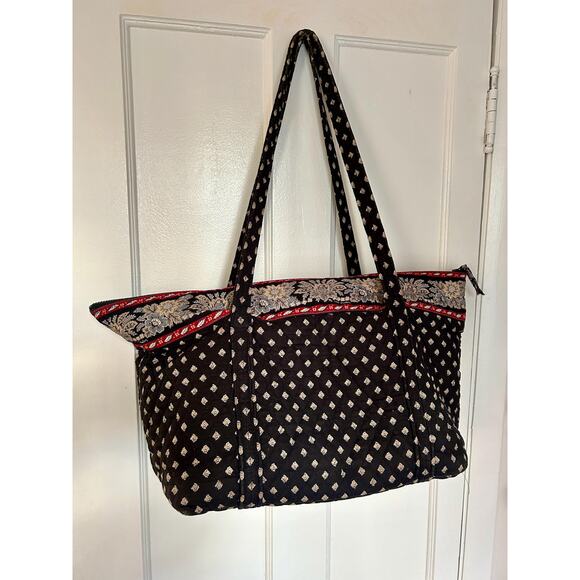 Vintage Vera Bradley Miller Shoulder Black Tote Bag | Overnight Luggage - Picture 4 of 8